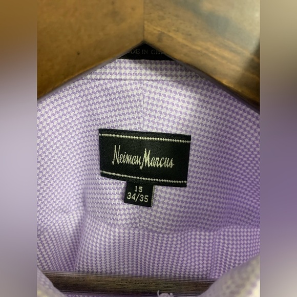 NEIMAN MARCUS Men’s Purple White Check Button Up Dress Shirt 15 34/35 - Picture 2 of 5